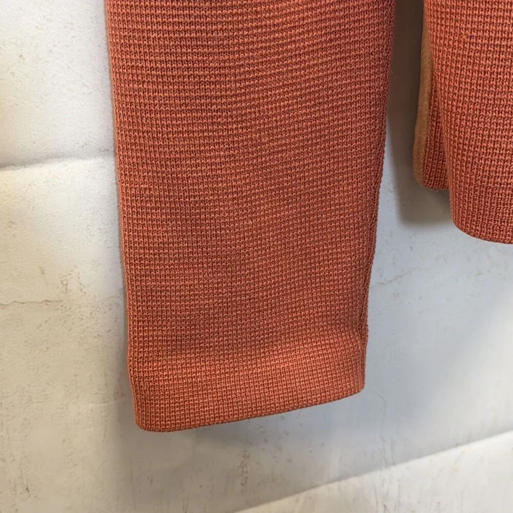 Sigrid Olsen Leather Front Silk Cotton Knit Jacket Rust Full Zip Cardigan Large - Picture 9 of 11